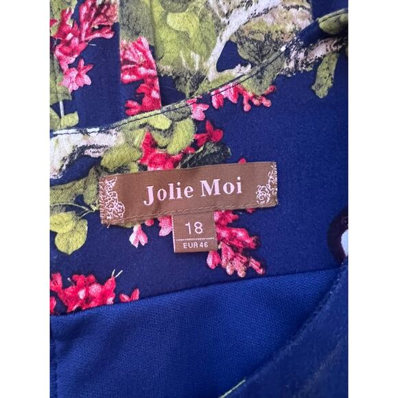 Jolie Moi Blue Bird Floral Sleeveless A-line Pleats Lined Midi Dress Size 18 - Picture 8 of 9